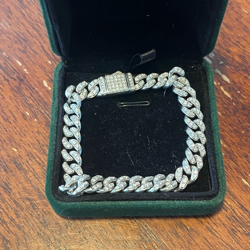 8MM Moissanite Diamonds Cuban Link Bracelet S925 Silver White Gold  7.5” D VVS